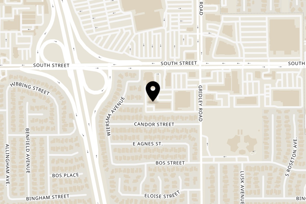 Map showing the location of Umaya Ramen on 11318 South St in Cerritos